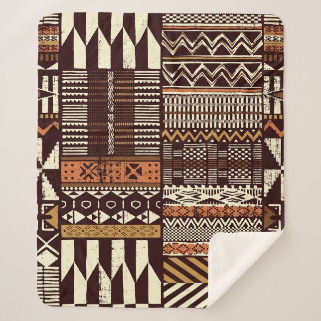 Manta Sherpa Papel de tejido al estilo tribal africano, abstrac (Anverso)