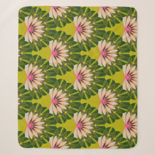 Manta Sherpa Papel estilizado de loto: rosa, verde.