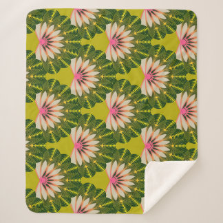 Manta Sherpa Papel estilizado de loto: rosa, verde.