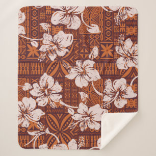Manta Sherpa Papel tapizado de flores de hibisco hawaiano de or