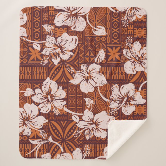 Manta Sherpa Papel tapizado de flores de hibisco hawaiano de or (Anverso)