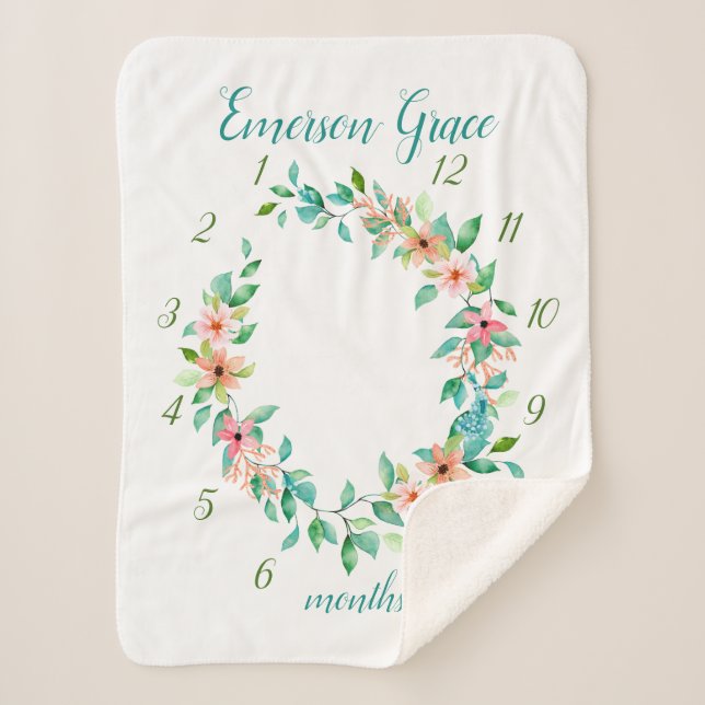 Manta Sherpa Paradise Floral Baby Girl Monthly Milestone Photo (Anverso)