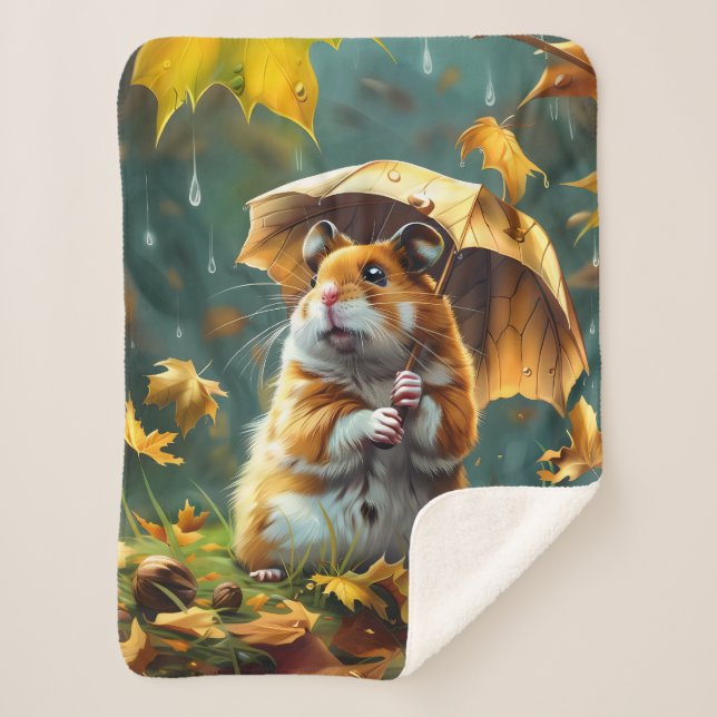 Manta Sherpa Paraguas de Hamster y Leaf (Anverso)