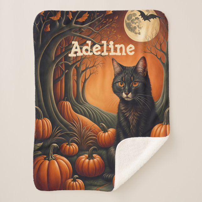 Manta Sherpa Parche de calabaza de luz solar Halloween personal (Anverso)