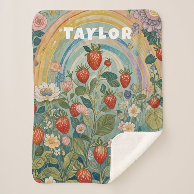 Manta Sherpa Parche de fresa caprichoso (Anverso)