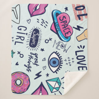 Manta Sherpa Parche de Moda: Pegatinas de Pop Art.