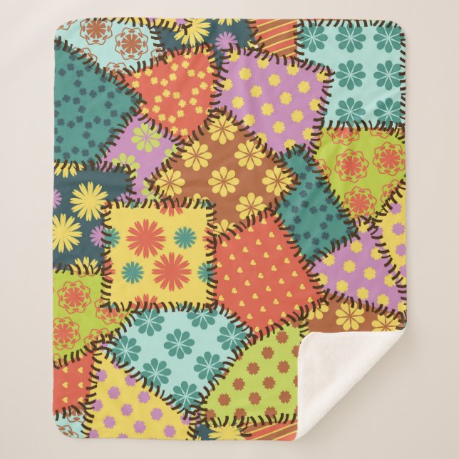 Manta Sherpa Parche ecléctico: mezcla de patrones diversos (Anverso)