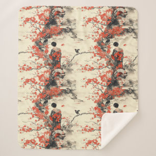 Manta Sherpa Pareja de kimono romántico sakura patrón (2)