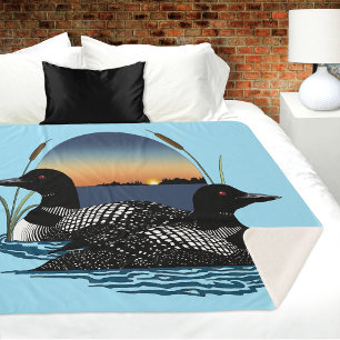 Manta Sherpa Pareja de somormujos Atardecer Lago Azul Fauna