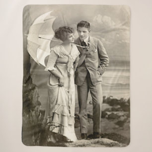 Manta Sherpa Pareja romántica vintage con parasol