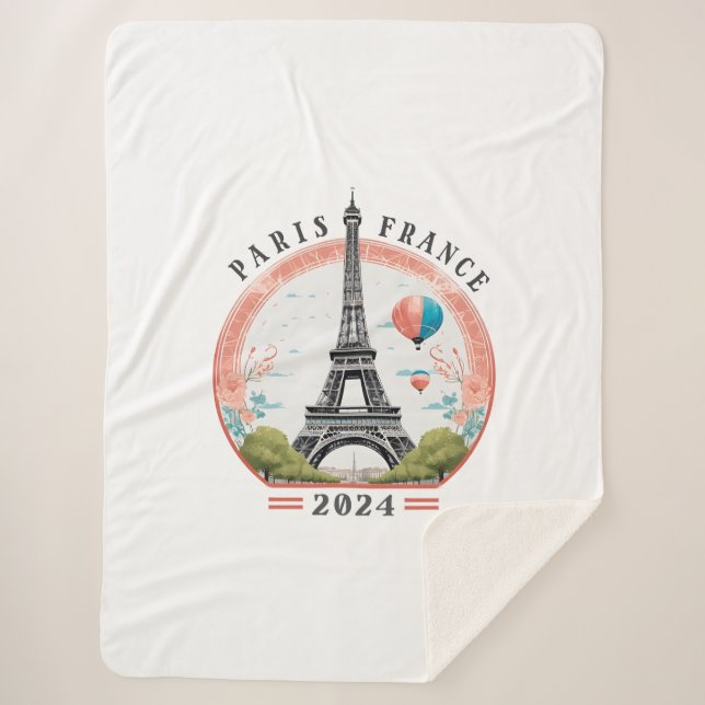 Manta Sherpa Paris Francia 2024 Sherpa Blankets, Torre Eiffel (Anverso)
