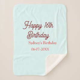 Manta Sherpa Pastel blue red happy 16th birthday name date eleg