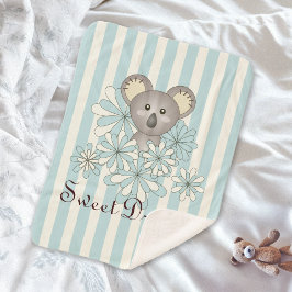 Manta Sherpa Pastel Blue Stripe Cute Baby Koala Kids