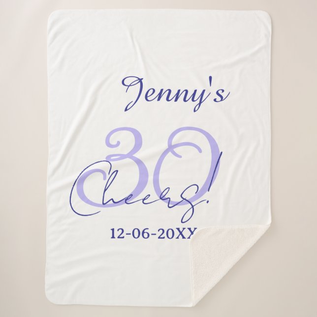 Manta Sherpa Pastel cheers 30th birthday purple elegant name da (Anverso)