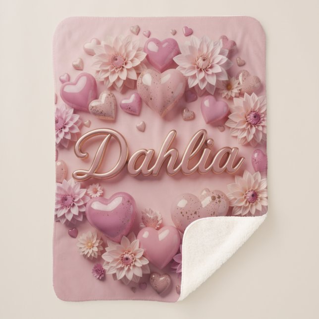 Manta Sherpa Pastel Dahlia Bloom Art with Hearts (Anverso)