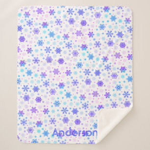Manta Sherpa Pastel de copo de nieve de color rosa y azul nombr