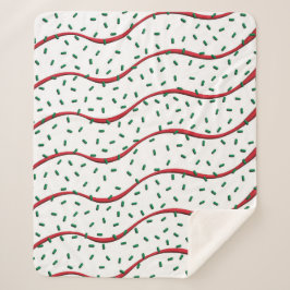 Manta Sherpa Pastel de Navidad Franjas Rojas Glaseado Purpurina