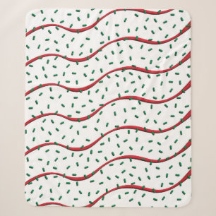 Manta Sherpa Pastel de Navidad Franjas Rojas Glaseado Purpurina
