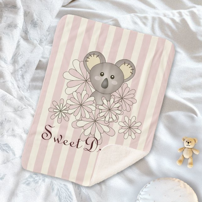 Manta Sherpa Pastel de raya rosa lindo bebé Chicas Koala niños (Subido por el creador)