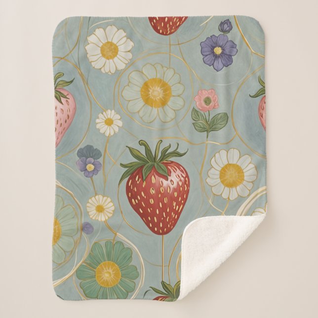 Manta Sherpa Pastel Floral y Berry Delight (Anverso)