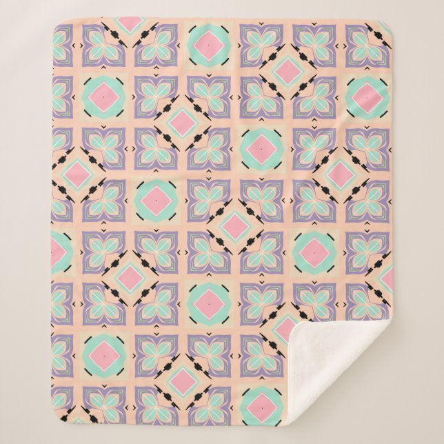 Manta Sherpa Pastel Geometric Tile Pattern | Pink Mint Purple  (Anverso)