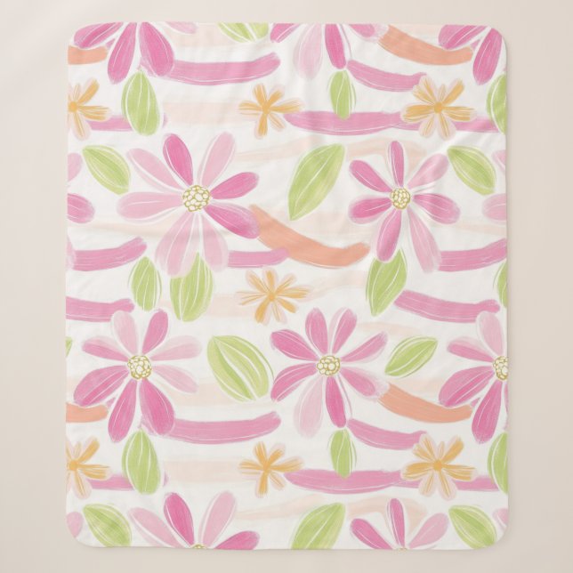 Manta Sherpa Pastel Retro Floral (2) (Anverso)
