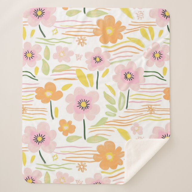 Manta Sherpa Pastel Retro Floral (7) (Anverso)