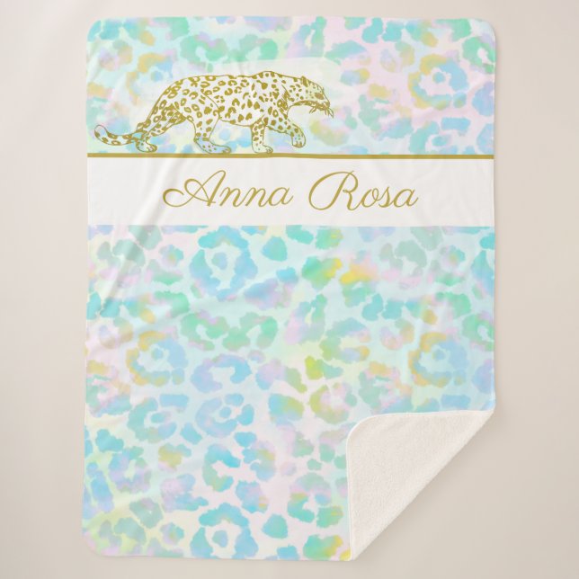 Manta Sherpa *~* Pastel Tie Dye Gold Leopard Spots Sherpa Blank (Anverso)
