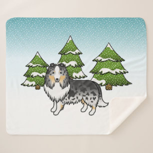 Manta Sherpa Pastor de ovejas de Shetland Blue Merle en un bosq