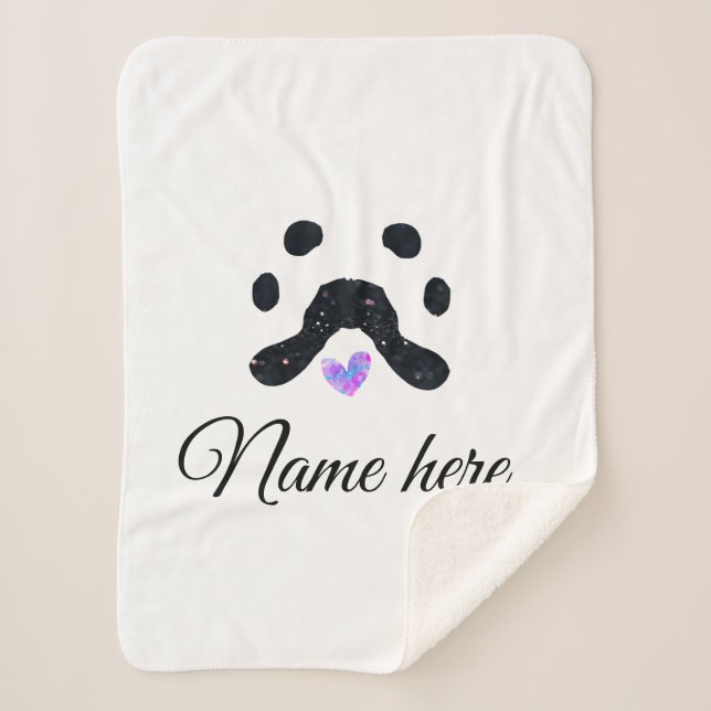 Manta Sherpa Pata de perro mascota negro añadir nombre texto fo (Anverso)