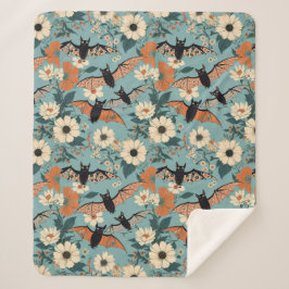 Manta Sherpa Patchwork floral Halloween Bats & Flowers