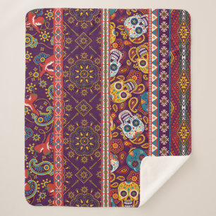 Manta Sherpa Patchwork mexicano: diseño tradicional vintage.