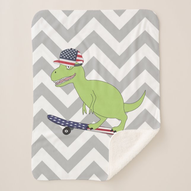 Manta Sherpa Patinaje de Dinosaurios de Bandera Americana (Anverso)