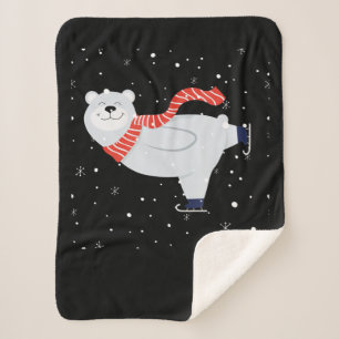 Manta Sherpa Patinaje De Hielo De Oso Polar Sobre Navidades