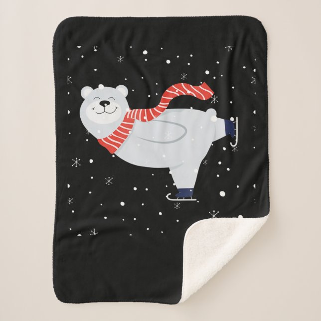 Manta Sherpa Patinaje De Hielo De Oso Polar Sobre Navidades (Anverso)