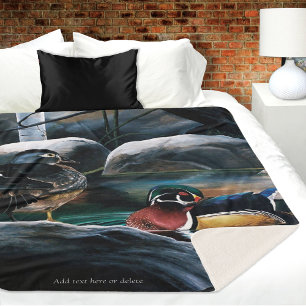 Manta Sherpa Patos de Madera Pareja Estanque Naturaleza Vida Si