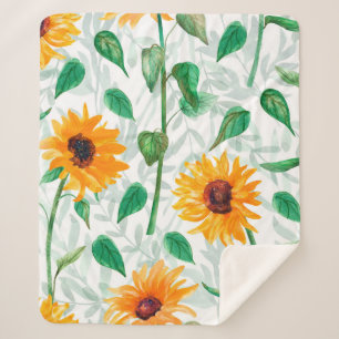 Manta Sherpa Patrón acuarela transparente con girasoles