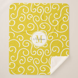 Manta Sherpa Patrón amarillo y blanco alegre con monograma