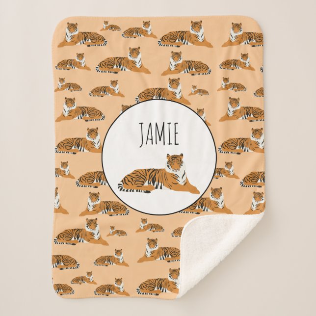 Manta Sherpa Patrón animal de tigre de jungla personalizado (Anverso)