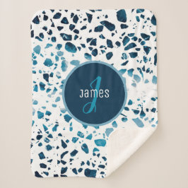 Manta Sherpa Patrón azul mosaico Terrazzo abstracto personaliza