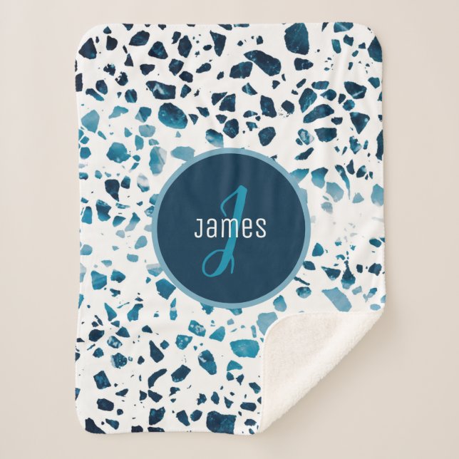 Manta Sherpa Patrón azul mosaico Terrazzo abstracto personaliza (Anverso)