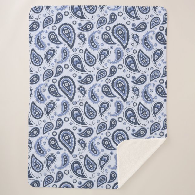 Manta Sherpa Patrón azul paisley (Anverso)
