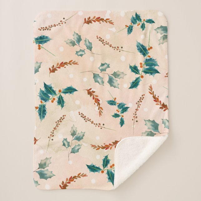 Manta Sherpa Patrón Boho de Hojas de Navidad (Anverso)