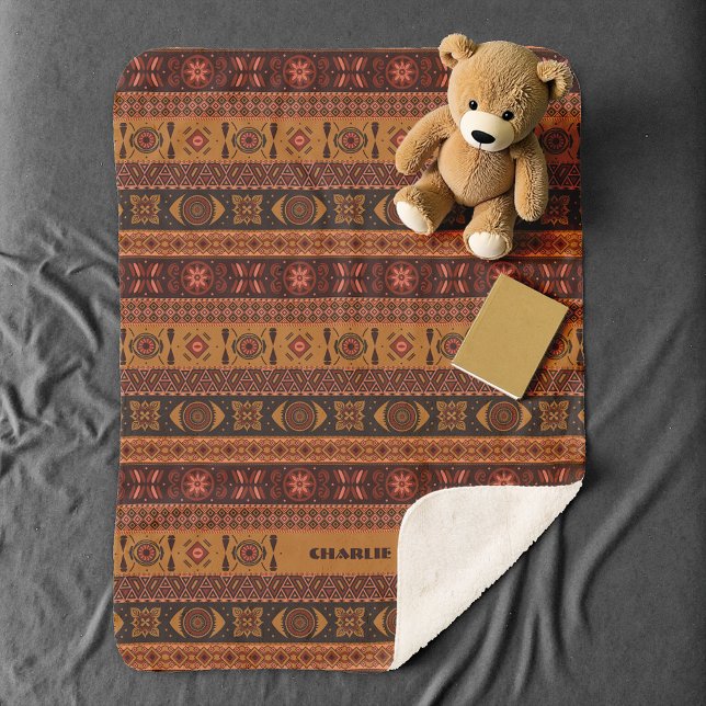 Manta Sherpa Patrón Boho Tribal Étnico de Terracota Tradicional (Subido por el creador)