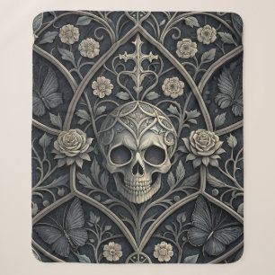Manta Sherpa Patrón Celestial Floral Calavera Gótica (2)