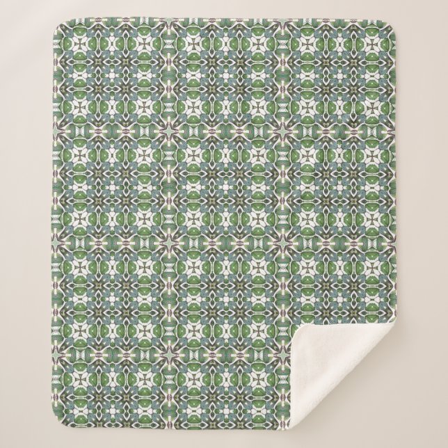 Manta Sherpa Patrón celta moderno verde y gris (Anverso)