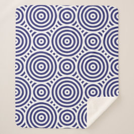 Manta Sherpa Patrón circular geométrico azul y blanco
