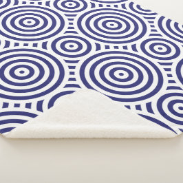 Manta Sherpa Patrón circular geométrico azul y blanco