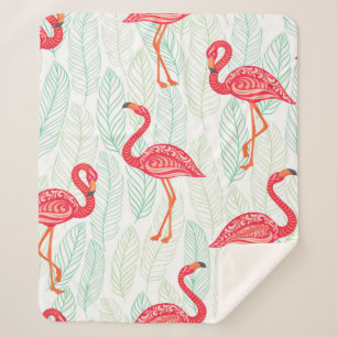 Manta Sherpa Patrón con ornamentos de flamingo rosado en un gru