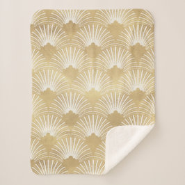 Manta Sherpa Patrón continuo art déco dorado y blanco